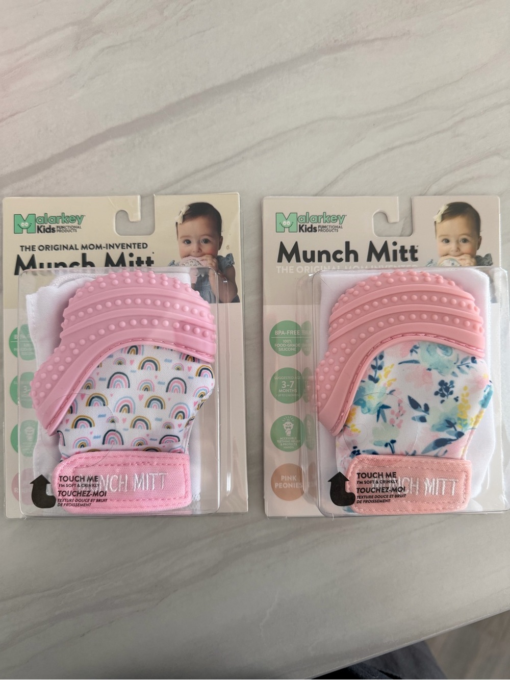 2 Munch Mitt Teething Glove - Rainbow & Floral Designs